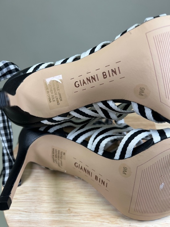 Gianni Bini Black and White Striped Gingham Polka Dots Strappy Heels Size 9 - Picture 2 of 14